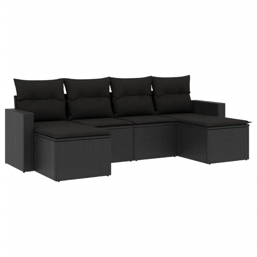 Salon de jardin 6 pcs avec coussins noir résine tressée - 2