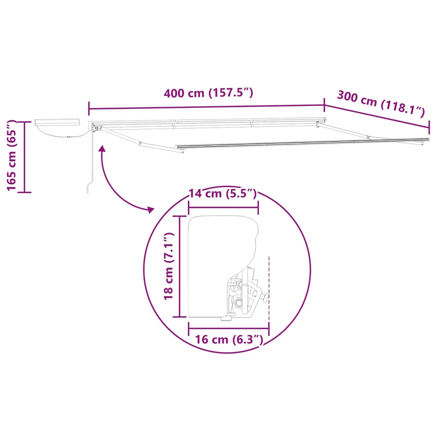 Cadre de store rétractable électrique Blanc 4 × 3 m Acier - 8