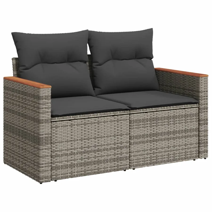 Salon de jardin 9 pcs avec coussins gris résine tressée - 3