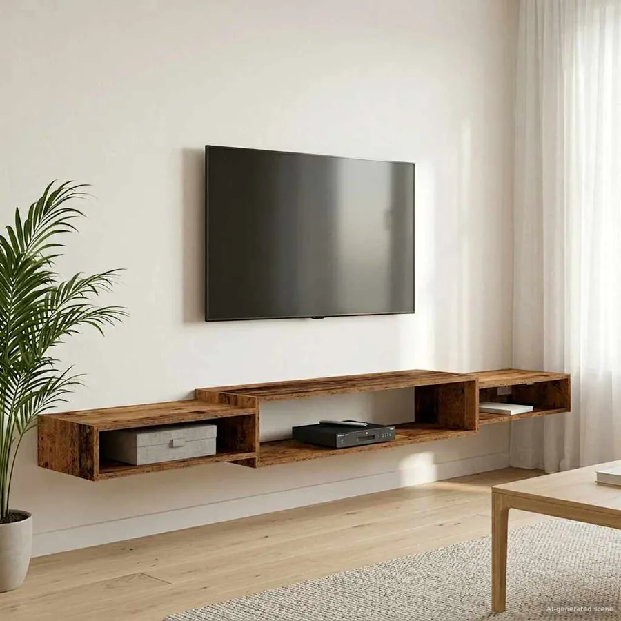 Meuble TV mural Montage mural Bois ancien 220 x 28 x 21 cm