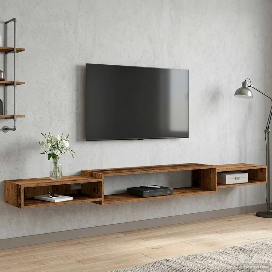 Meuble TV mural Montage mural Bois ancien 220 x 28 x 21 cm - 4