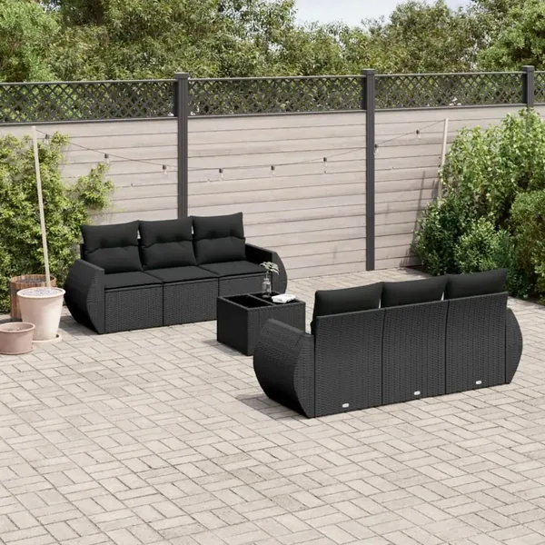 Salon de jardin 7 pcs avec coussins noir résine tressée 70 x 62 x 69 cm - 63,0 kg