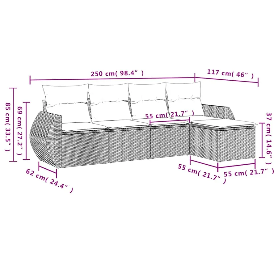 Salon de jardin 5 pcs avec coussins noir résine tressée - 3