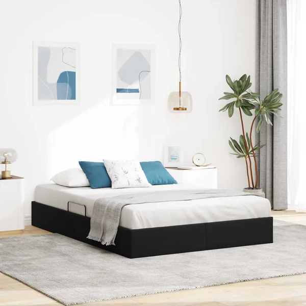 Cadre de lit ottoman avec stockage Noir 140 x 200 cm Velours
