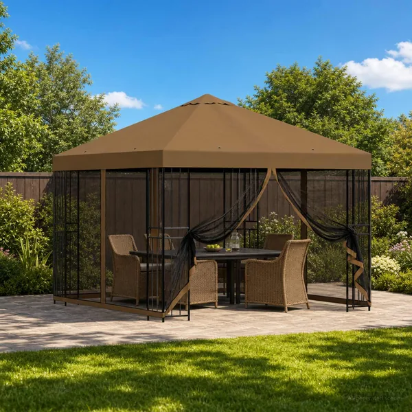 Abri de jardin avec parois 3 x 3 m Taupe Polyester et Acier