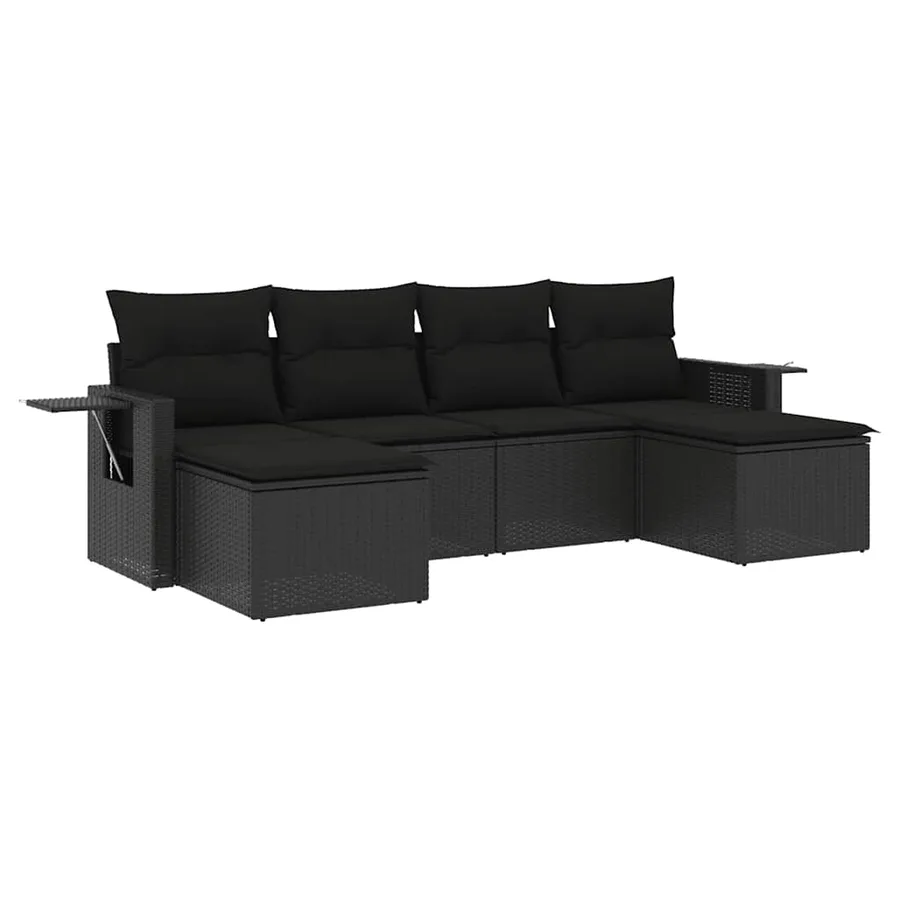 Salon de jardin 6 pcs avec coussins noir résine tressée - 2