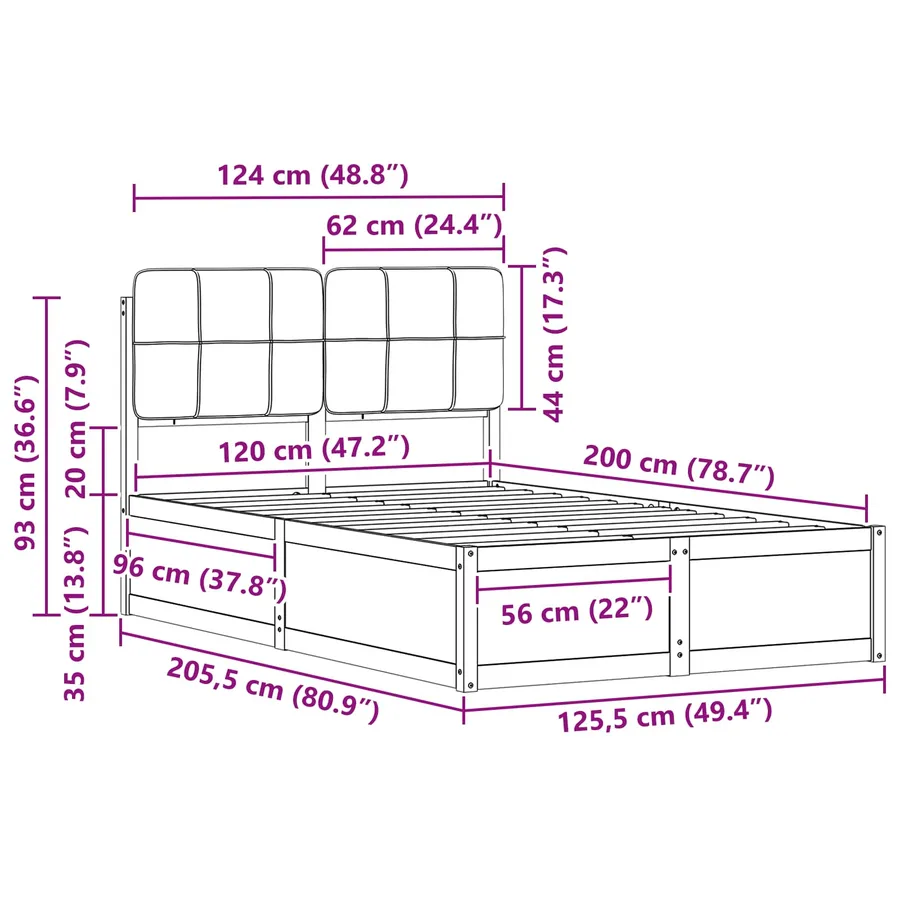 Cadre de lit avec tête de lit rembourrée Taupe 120 x 200 cm - 11