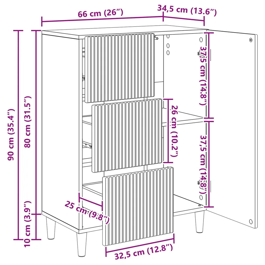 Buffet Gris béton 66 x 34,5 x 90 cm Bois d'ingénierie - 11