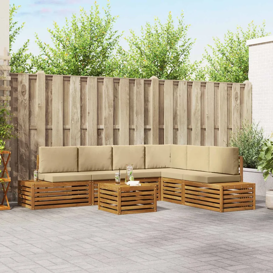 Ensemble de canapés d'extérieur 7 Pièce Naturel et Beige