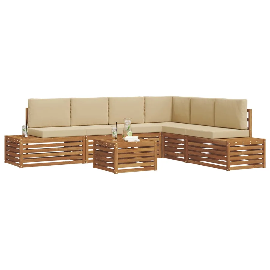 Ensemble de canapés d'extérieur 7 Pièce Naturel et Beige - 3