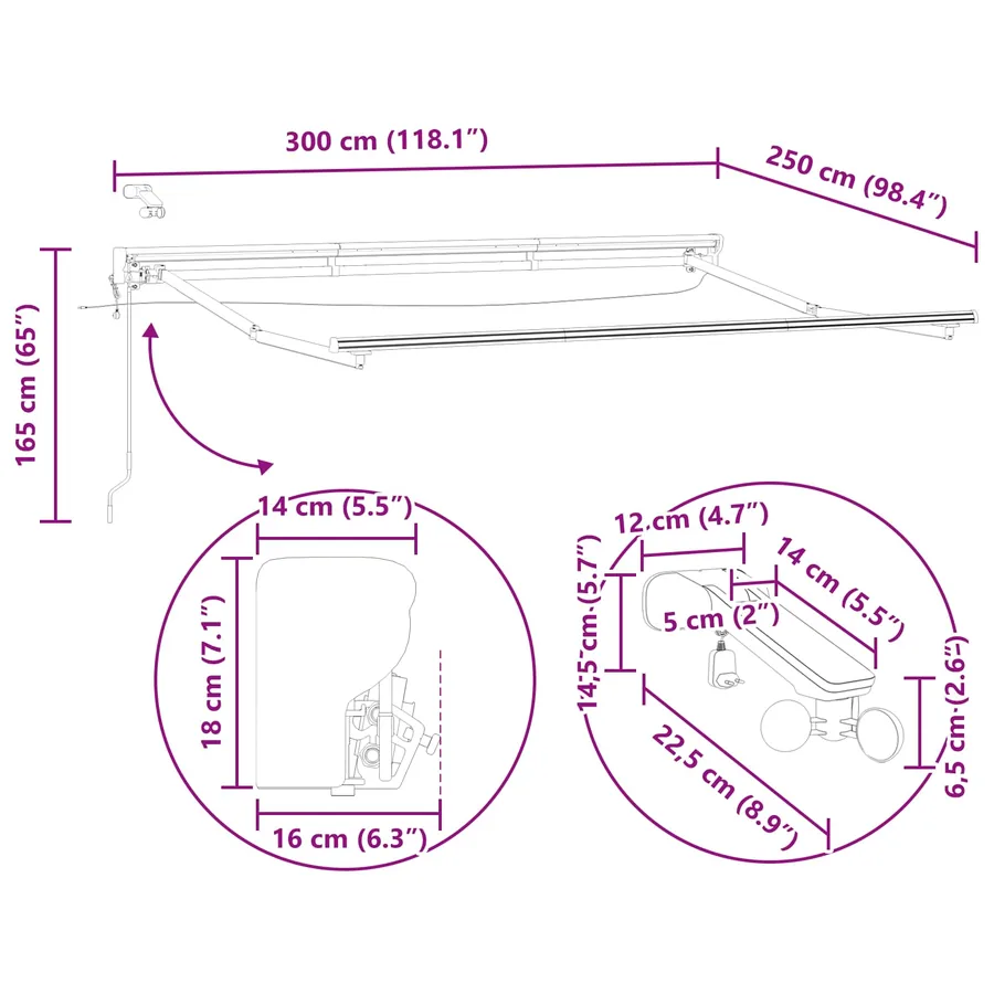 Auvent rétractable électrique Blanc 3 x 2,5 m - 15