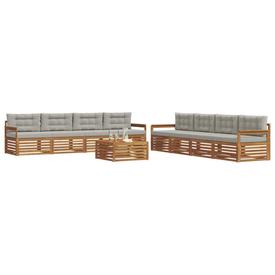 Ensemble de canapés d'extérieur 9 pcs Gris Naturel et Clair - 3