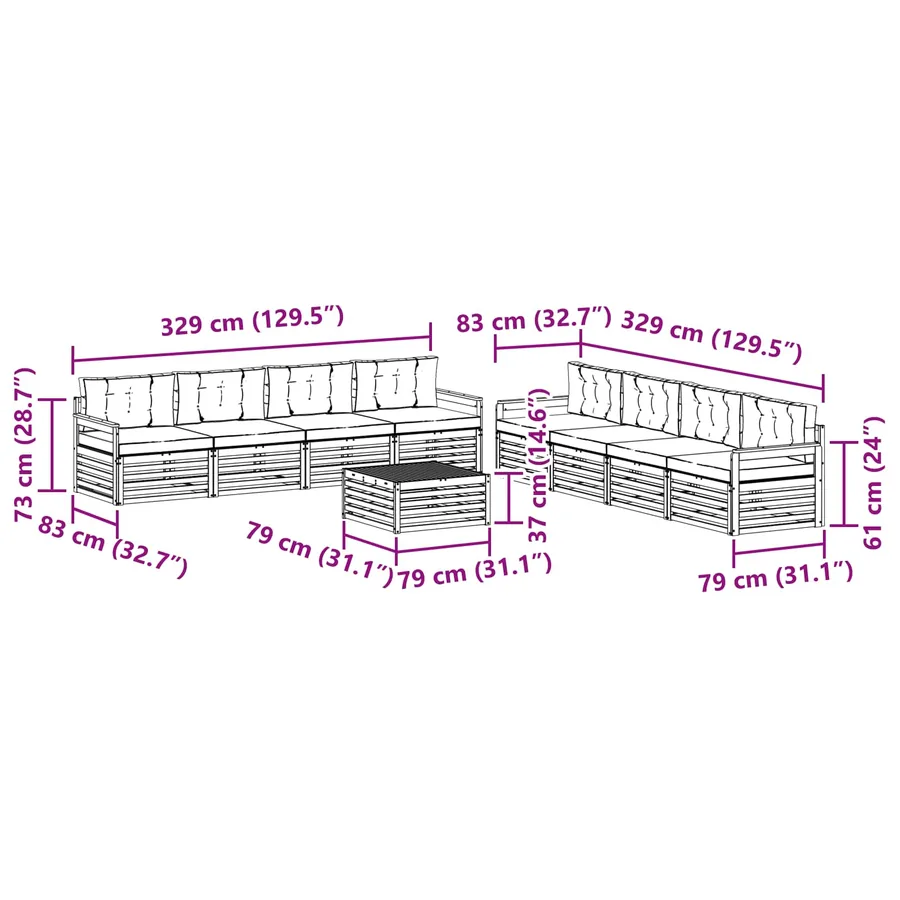 Ensemble de canapés d'extérieur 9 pcs Gris Naturel et Clair - 8