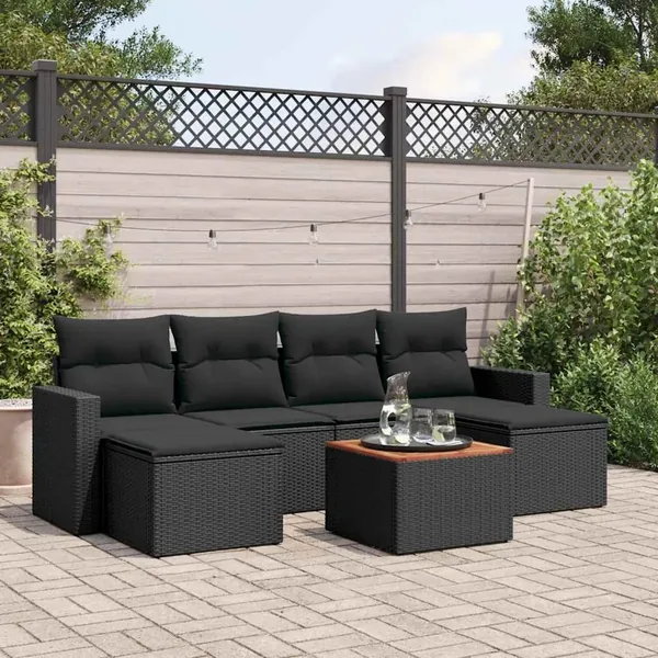 Salon de jardin 7 pcs avec coussins noir résine tressée 55 x 62 x 69 cm - 54,4 kg