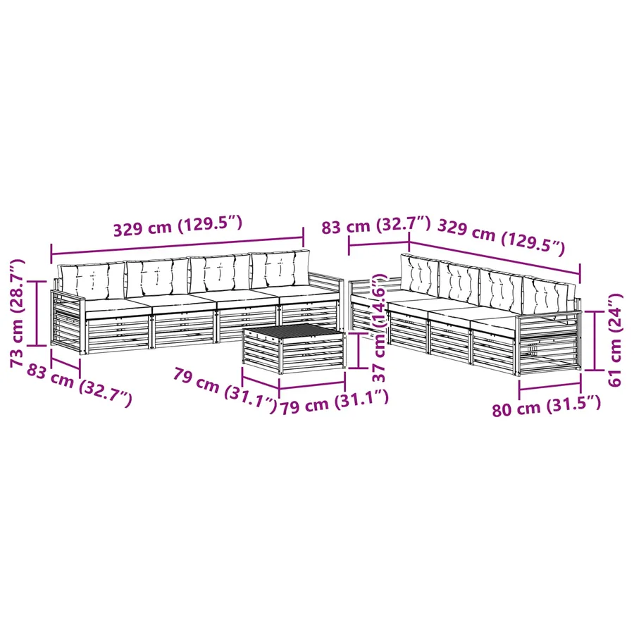 Ensemble de canapés d'extérieur 9 pcs Naturel et Beige - 8
