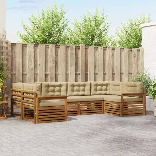 Ensemble de canapés d'extérieur 6 pcs Naturel et Beige