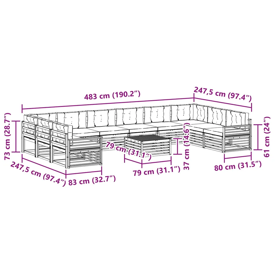 Ensembles de canapés avec coussin 11 pcs Naturel et Beige - 10