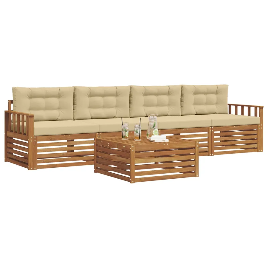 Ensemble de canapés d'extérieur 5 pcs Naturel et Beige - 3
