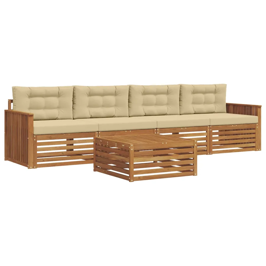Ensemble de canapés d'extérieur 5 pcs Naturel et Beige - 2