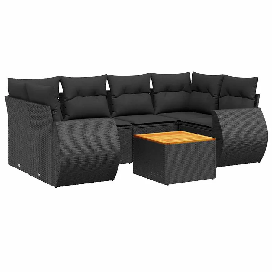 Salon de jardin 7 pcs avec coussins noir résine tressée 62 x 62 x 69 cm - 62,6 kg - 2