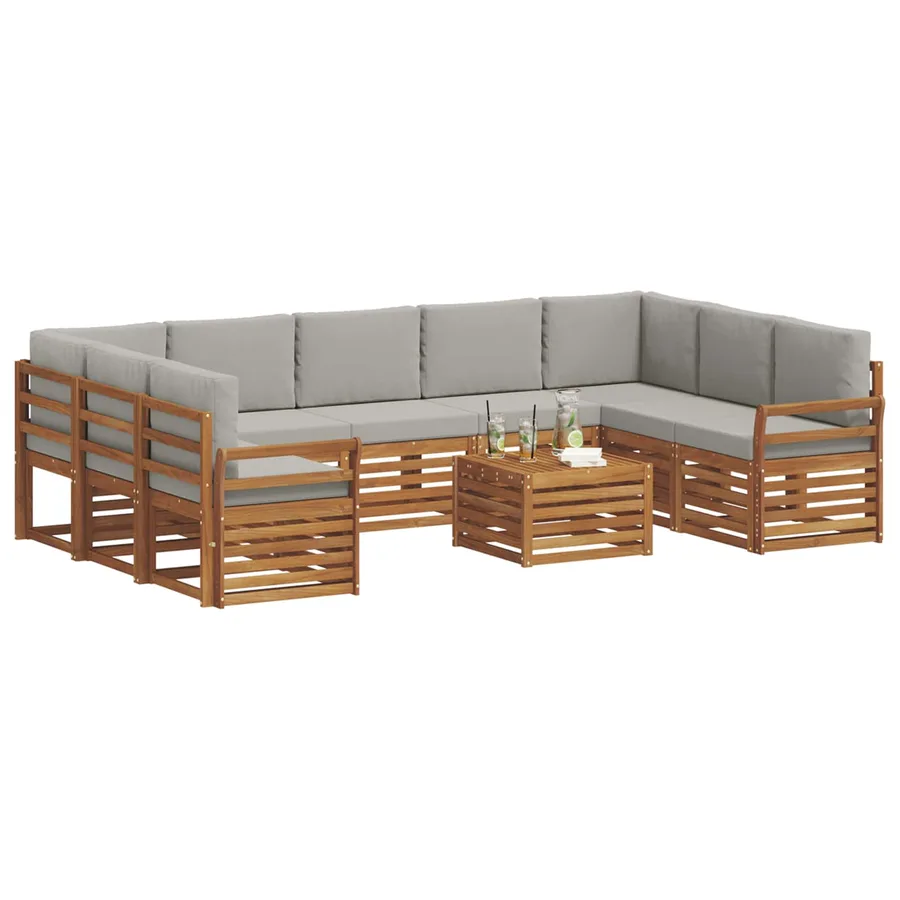 Ensembles de canapés avec coussin 10 pcs Gris Naturel et Clair - 3