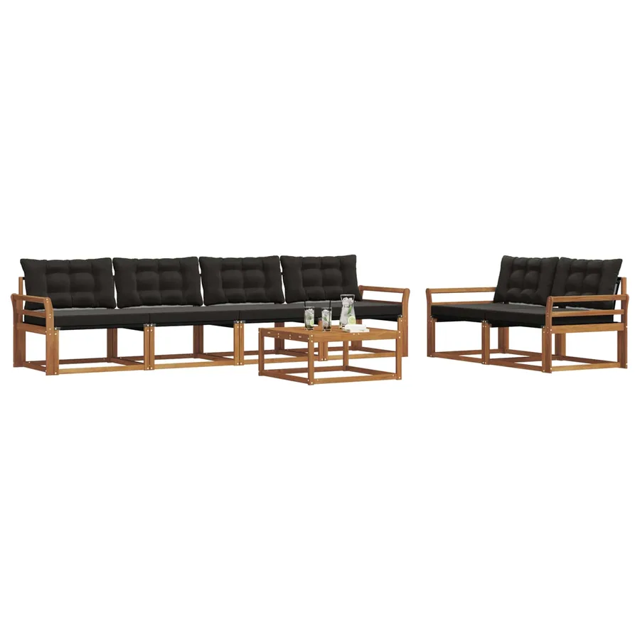 Ensemble de canapés d'extérieur 7 pcs Naturel et Noir - 3