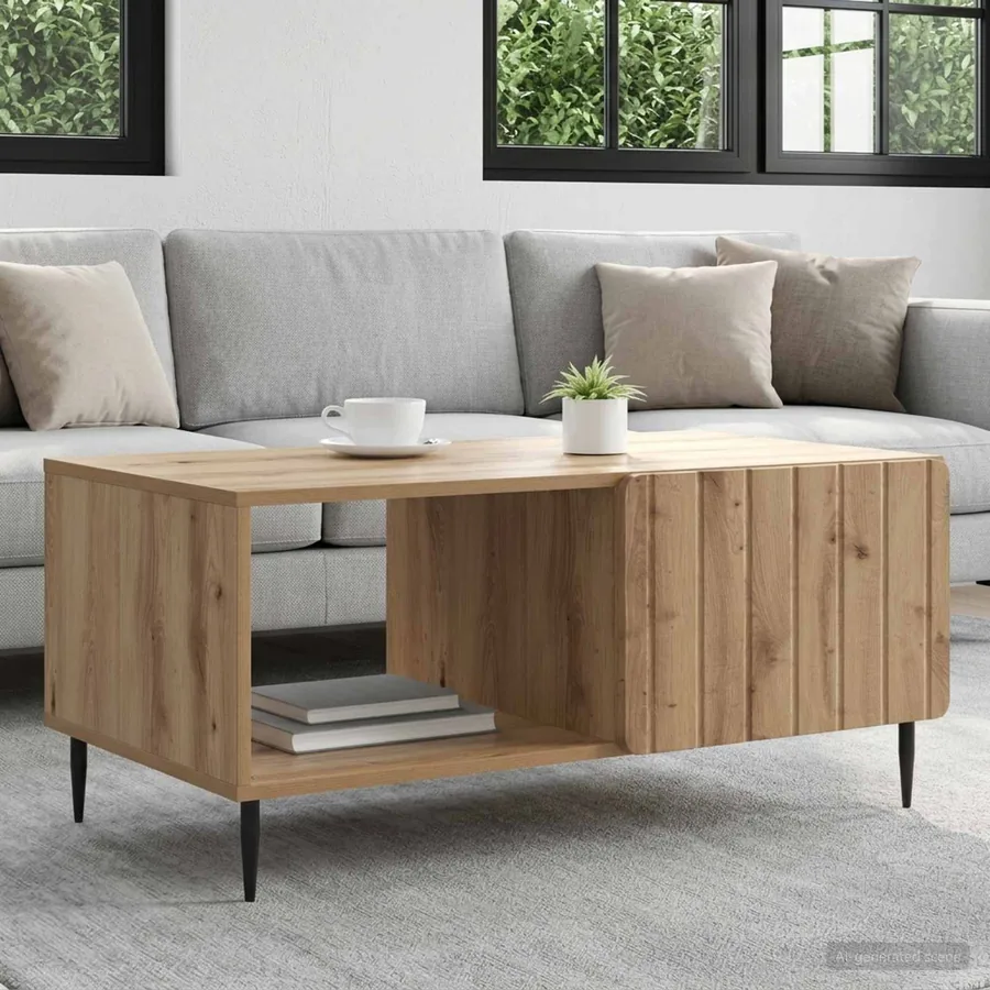 Table basse Chêne artisanal 90 x 50 x 40 cm Bois d'ingénierie