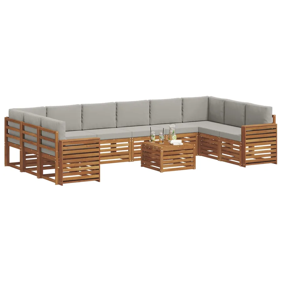 Ensemble de canapés d'extérieur 11 pcs Gris Naturel et Clair - 3