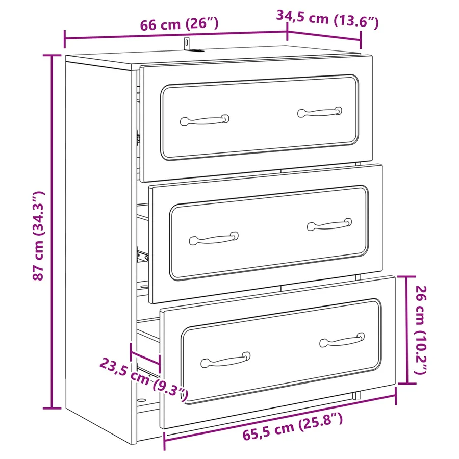 Armoire à tiroirs Chêne Sonoma 66 x 34,5 x 87 cm - 11