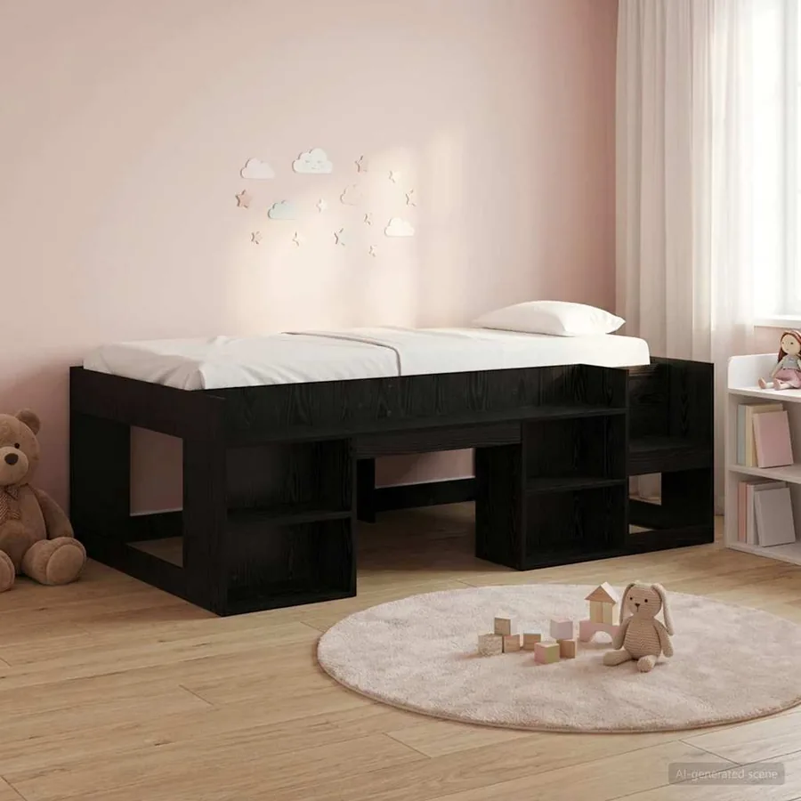 Cadre de lit pour enfants avec rangement Chêne noir 90 x 190 cm