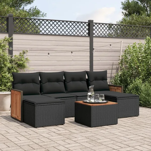 Salon de jardin 7 pcs avec coussins noir résine tressée 55 x 62 x 69 cm - 57,0 kg