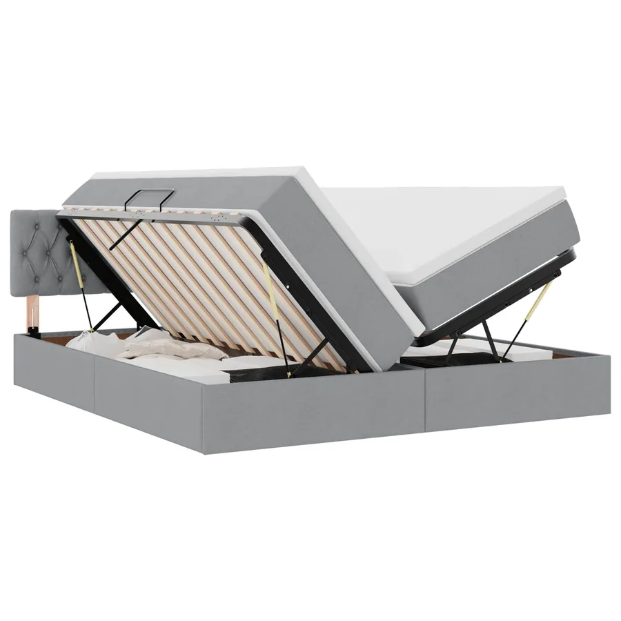 Lit de rangement LED avec matelas Gris clair 200 x 200 cm Tissu - 2