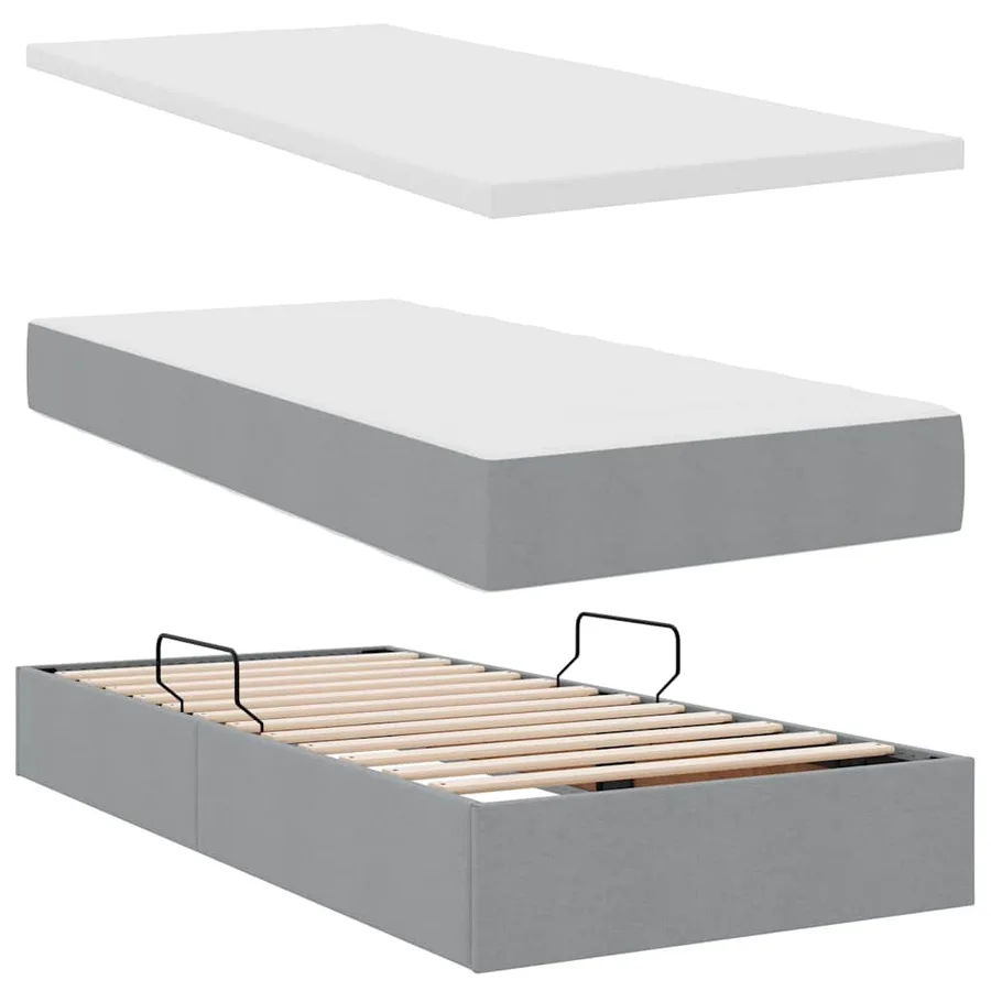Lit de rangement LED avec matelas Gris clair 200 x 200 cm Tissu - 9
