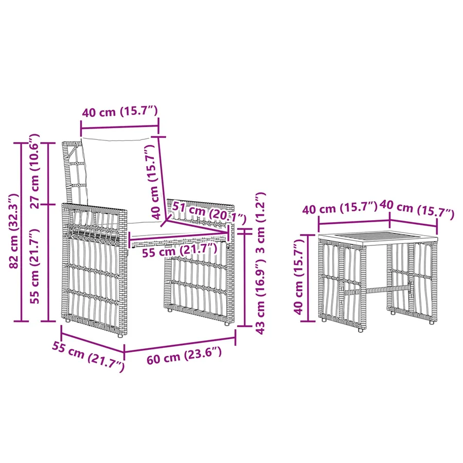 Ensemble de meubles d'extérieur 3 pcs Noir et Gris foncé - 14