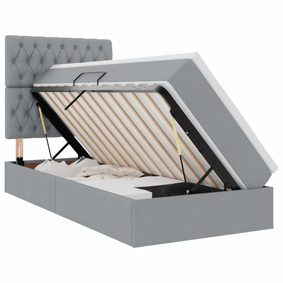 Lit avec rangement et matelas Gris clair 100 x 200 cm tissu - 2