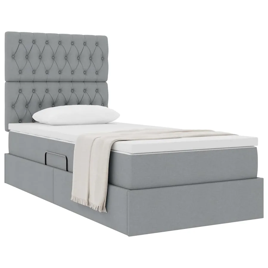 Lit avec rangement et matelas Gris clair 100 x 200 cm tissu - 3