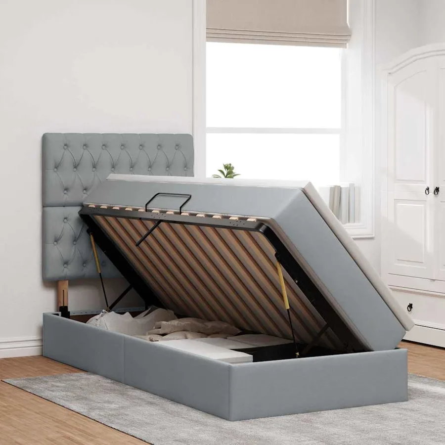 Lit avec rangement et matelas Gris clair 100 x 200 cm tissu - 4