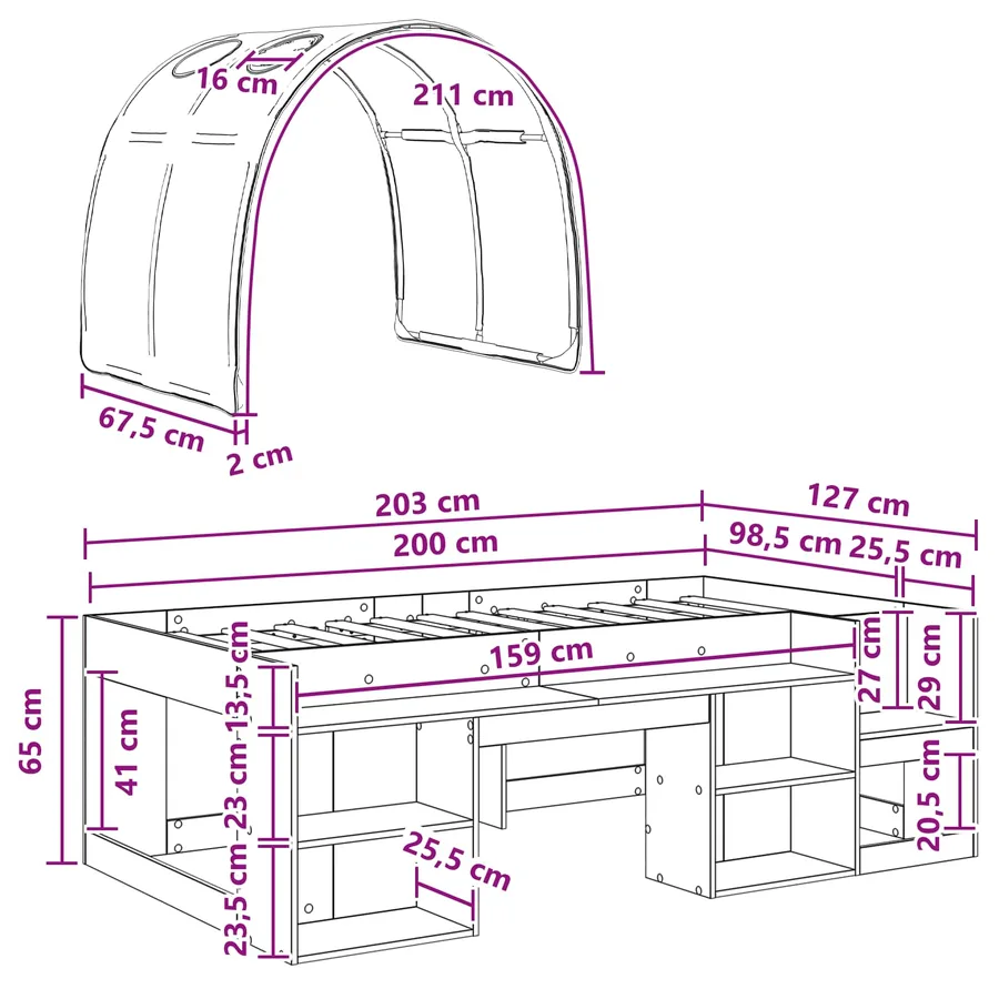 Cadre de lit avec tunnel avec étagère 3 pc Blanc et bleu clair - 11