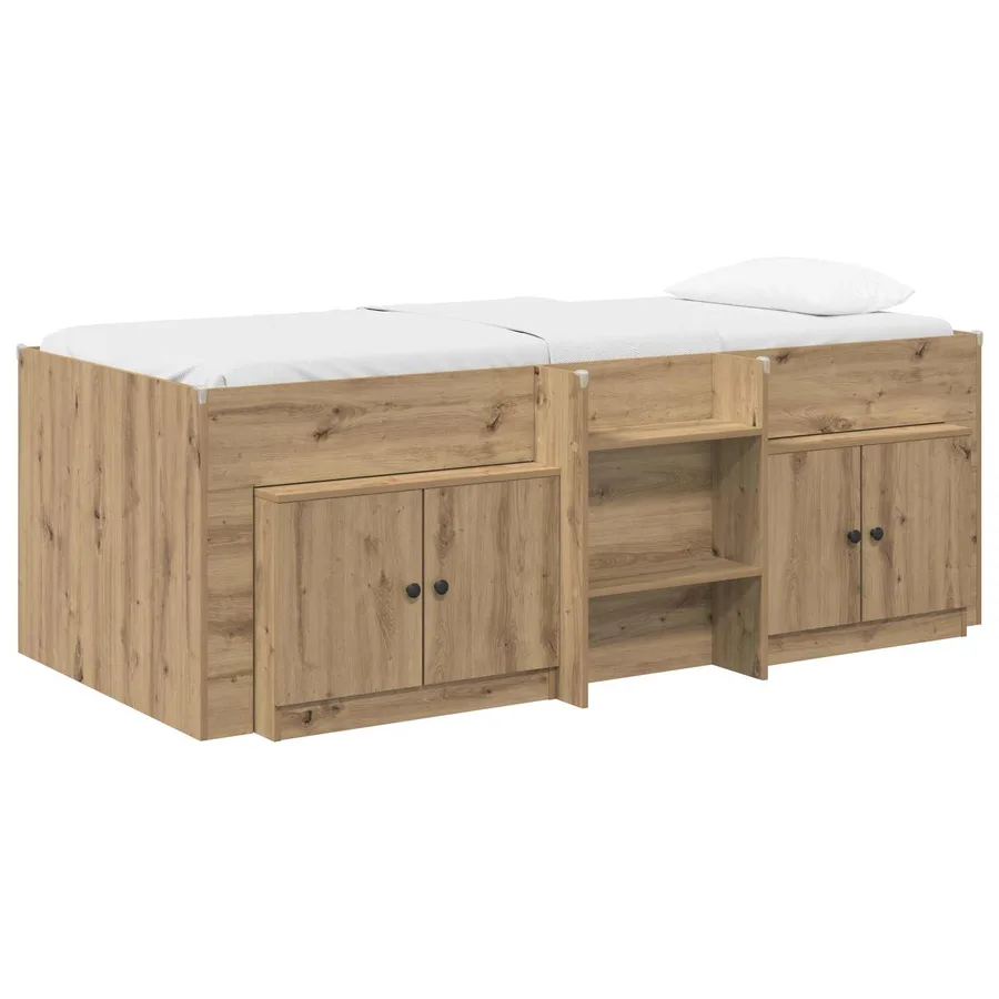 Cadre de lit en mezzanine avec cabinet 3 pc Chêne artisanal - 2