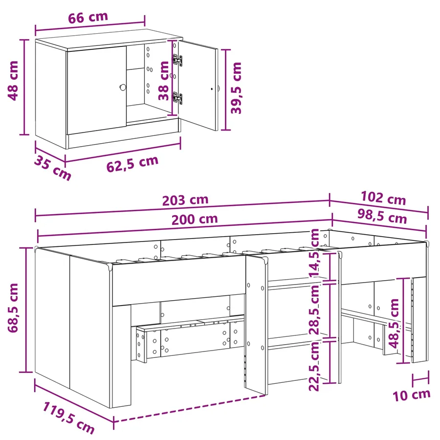 Cadre de lit en mezzanine avec cabinet 3 pc Chêne artisanal - 8