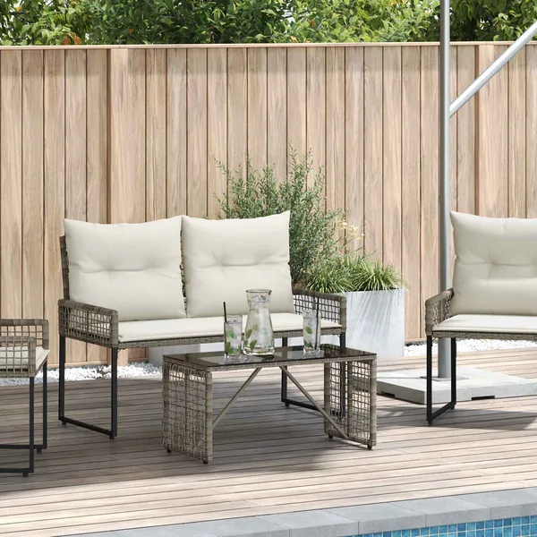 Table de jardin Gris et Noir 80 x 40 x 40 cm Rattan PE et Verre