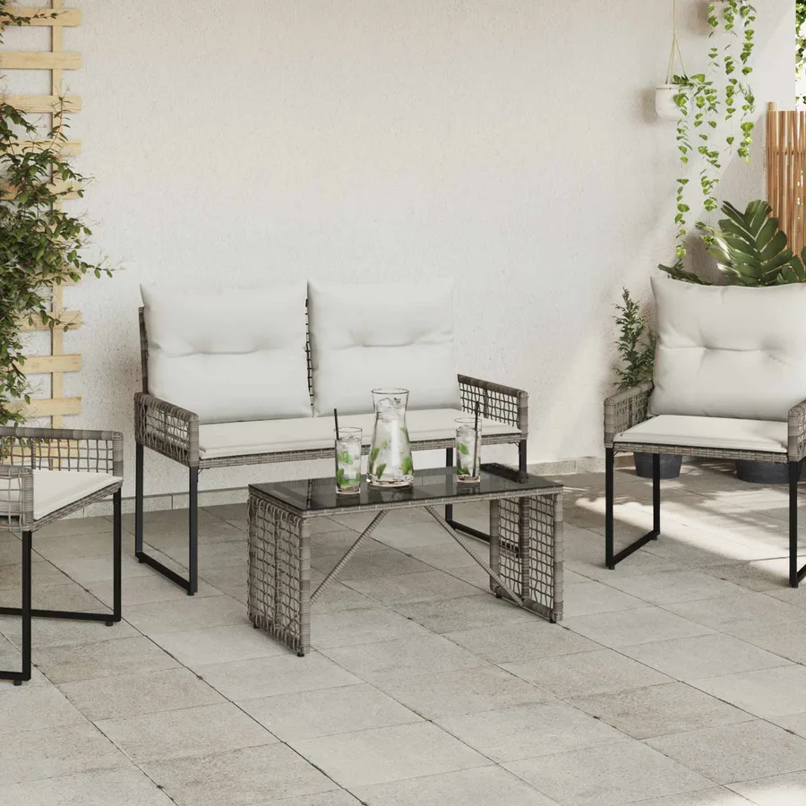 Table de jardin Gris et Noir 80 x 40 x 40 cm Rattan PE et Verre - 3