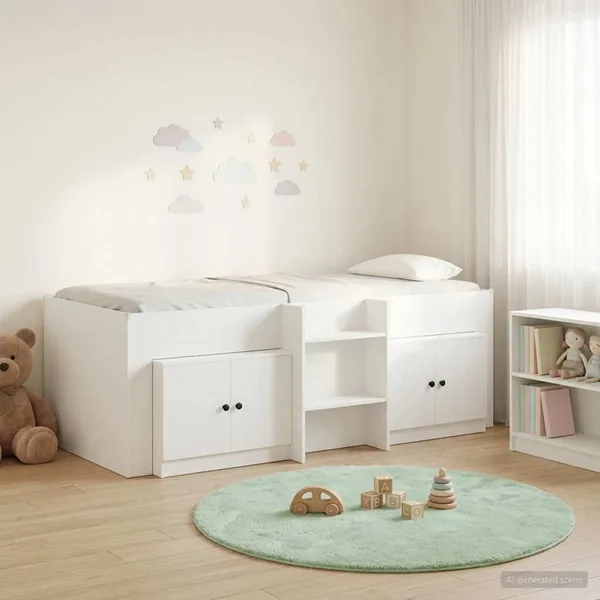 Cadre de lit en mezzanine avec cabinet avec stockage 3 pc Blanc