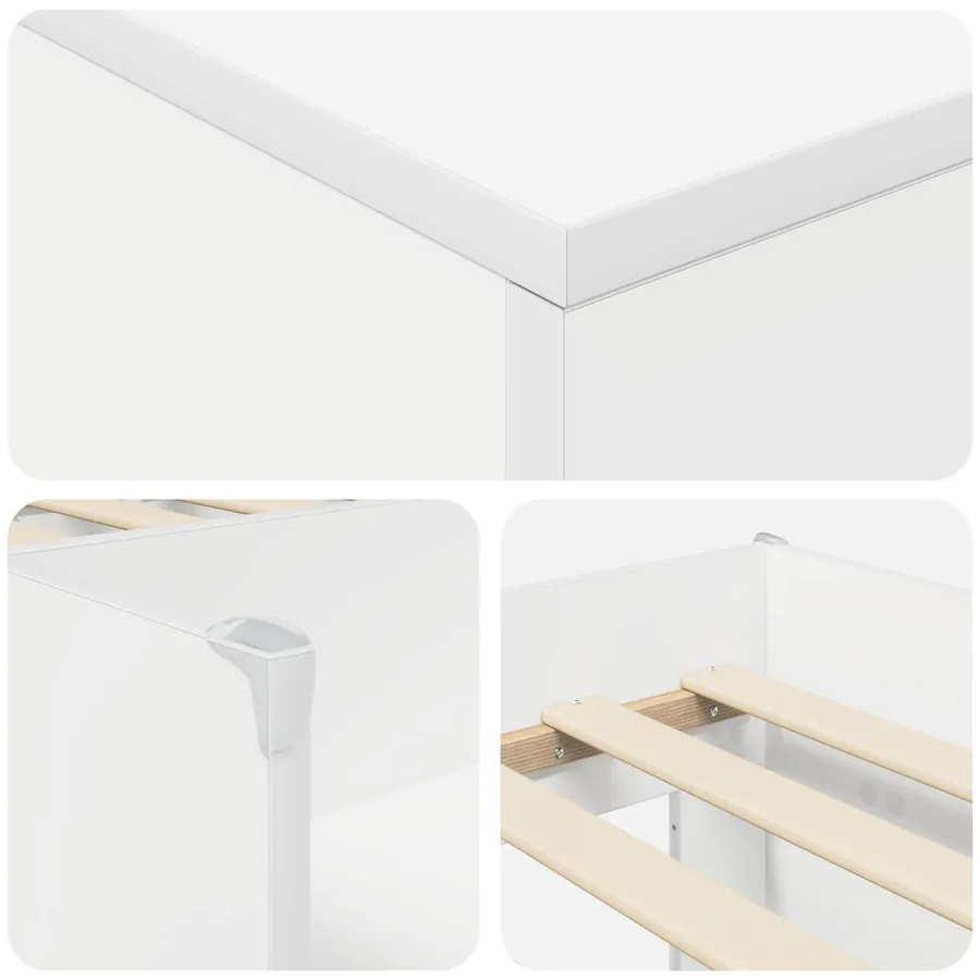 Cadre de lit en mezzanine avec cabinet avec stockage 3 pc Blanc - 6