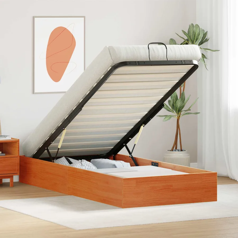 Cadre de lit ottoman avec rangement Brun Ciré 90 x 200 cm
