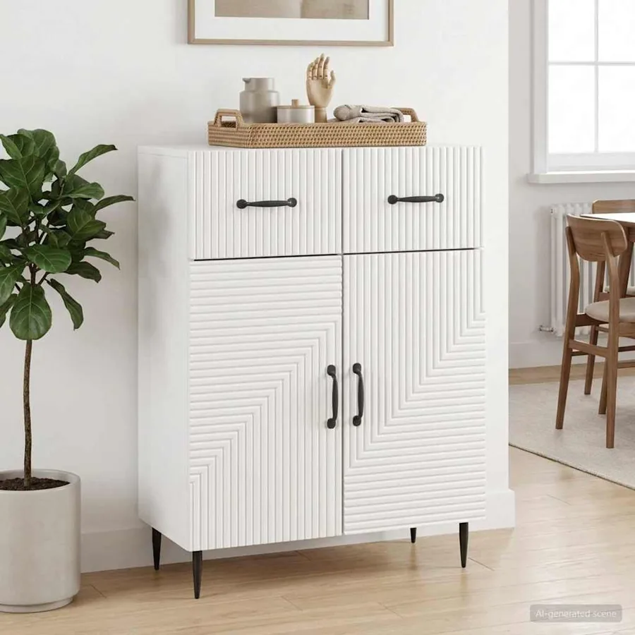 Buffet Blanc brillant 66 x 34,5 x 89,5 cm Bois d'ingénierie