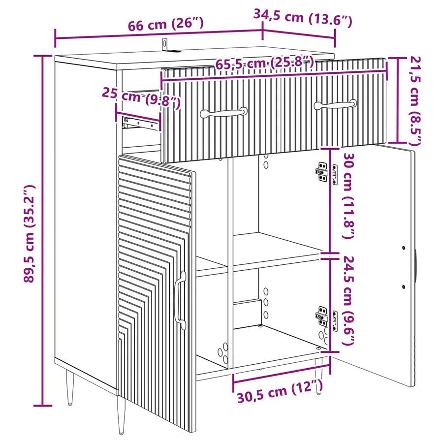 Buffet Blanc brillant 66 x 34,5 x 89,5 cm Bois d'ingénierie - 11