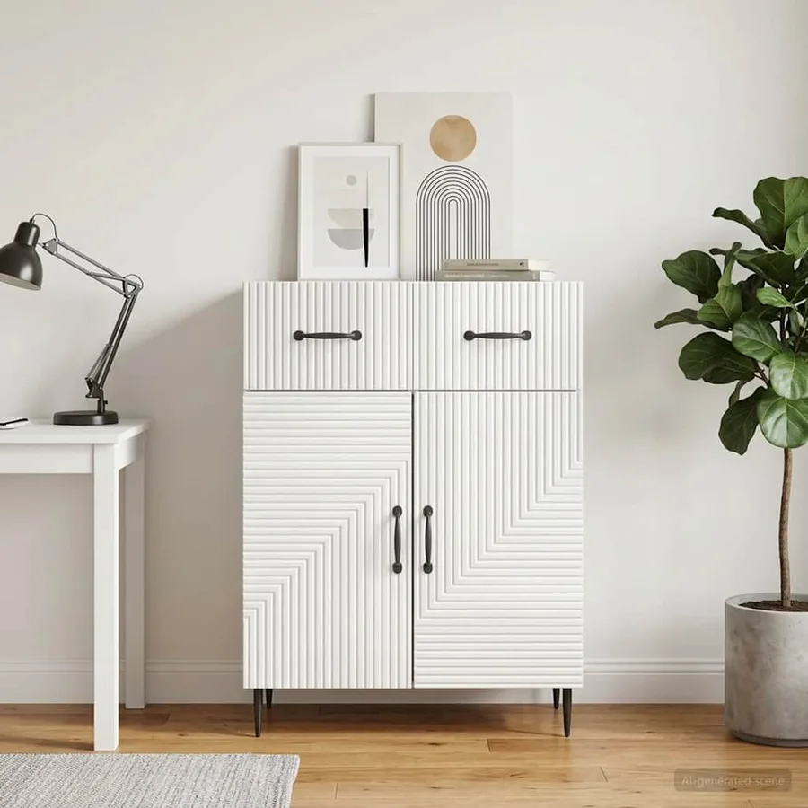 Buffet Blanc brillant 66 x 34,5 x 89,5 cm Bois d'ingénierie - 4