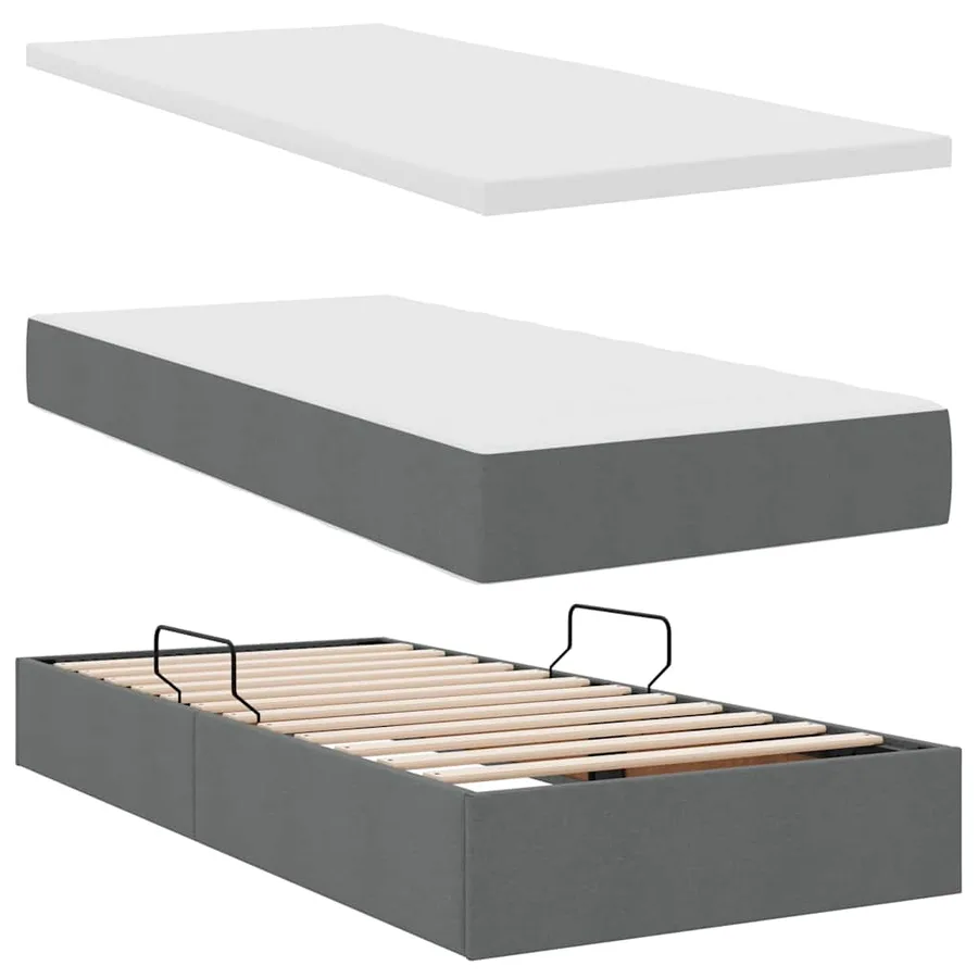 Lit de rangement LED avec matelas Gris foncé 100 x 200 cm Tissu - 9