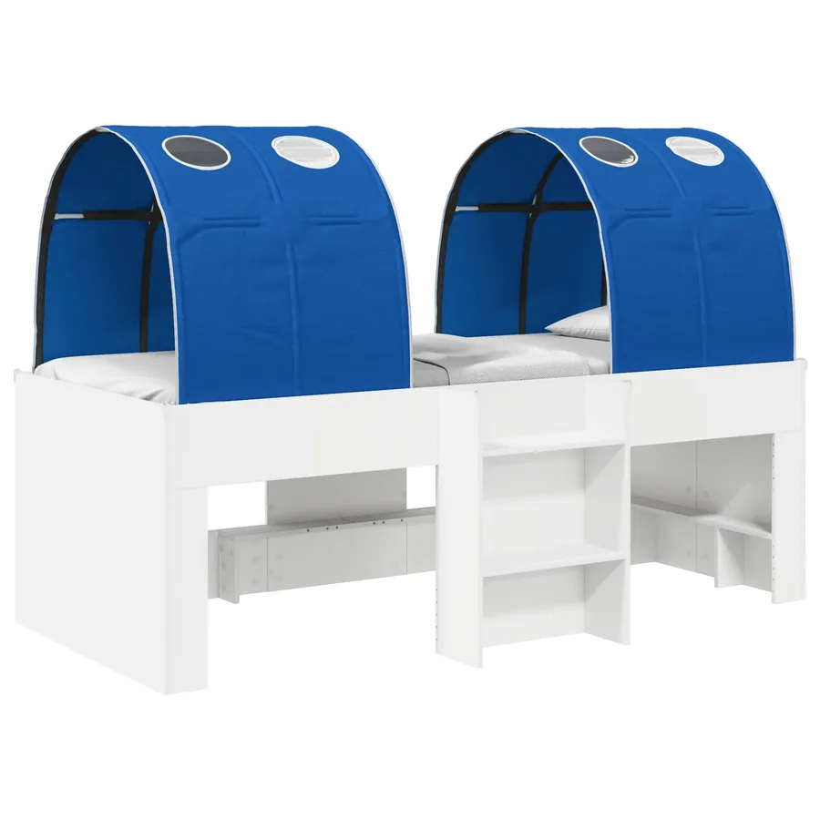 Lit avec Tunnel 4 pcs Blanc et bleu Bois d'ingénierie - 2